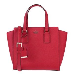 Kate Spade Cameron Street Small Hayden Leather Satchel in red gold accents